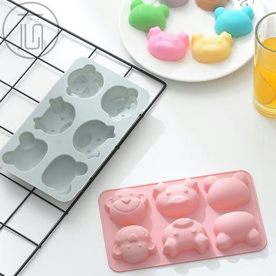6 gleichmäßige Silikon-Kuchenformen in Cartoon-Tier-Form, Schweinchen-Affen-Muster, handgefertigte Seifen- und Schokoladenform