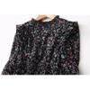 Foreign Trade Export Waist Hugging Slimming Elegant Stand Collar Retro Small Floral Long sleeve Chiffon Dress Two-piece Set Spring and Autumn
