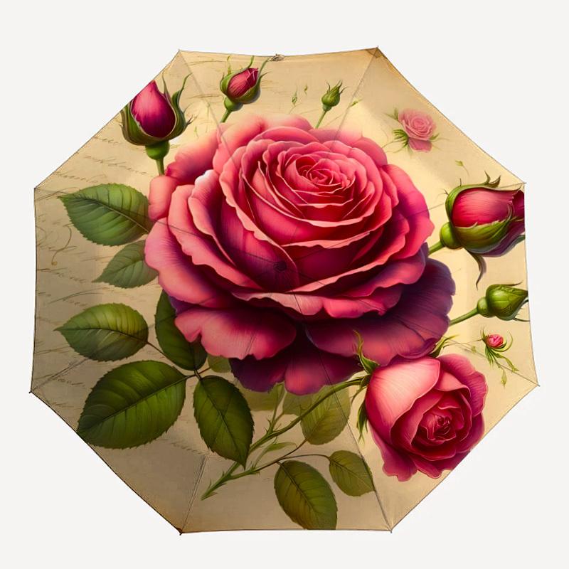 

1pc Rose Bouquet Automatic Open/Close Umbrella, Compact Travel Umbrella, 8-Rib Sturdy Frame - Ideal Gift for Friends yy251118060