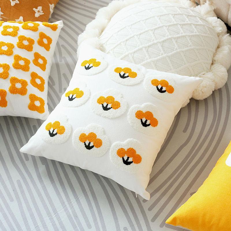 Fresh Daisy Flowers Sofa Pillow Case Ins Style Living Room Sofa Waist Pillow Sleeping Pillow Cushion Bedside Cushion