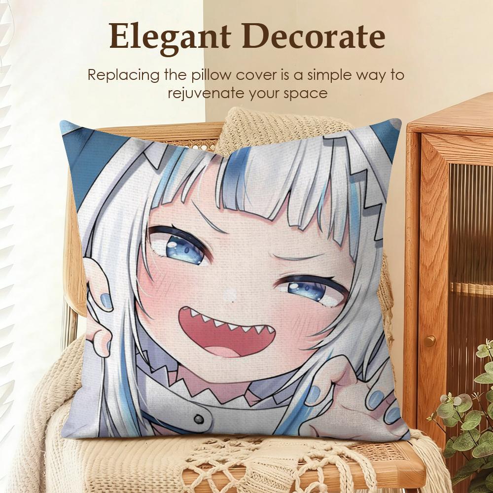 Cute GGawr Gura Cushion Cover Natural Linen Organic Fabric DoubleSided Printing Sofa Home Decor Gift Pillow Case