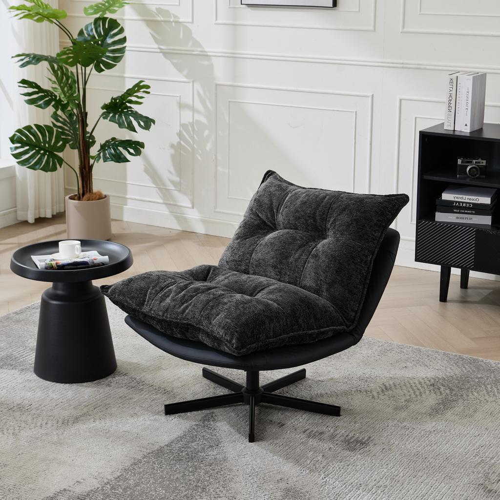 Relax Chair, 3-Way Backrest (95 Degrees/110 Degrees/125 Degrees) - Black Metal Legs, Cat-Scratch Faux Leather, Chenille Cover, Memory Foam
