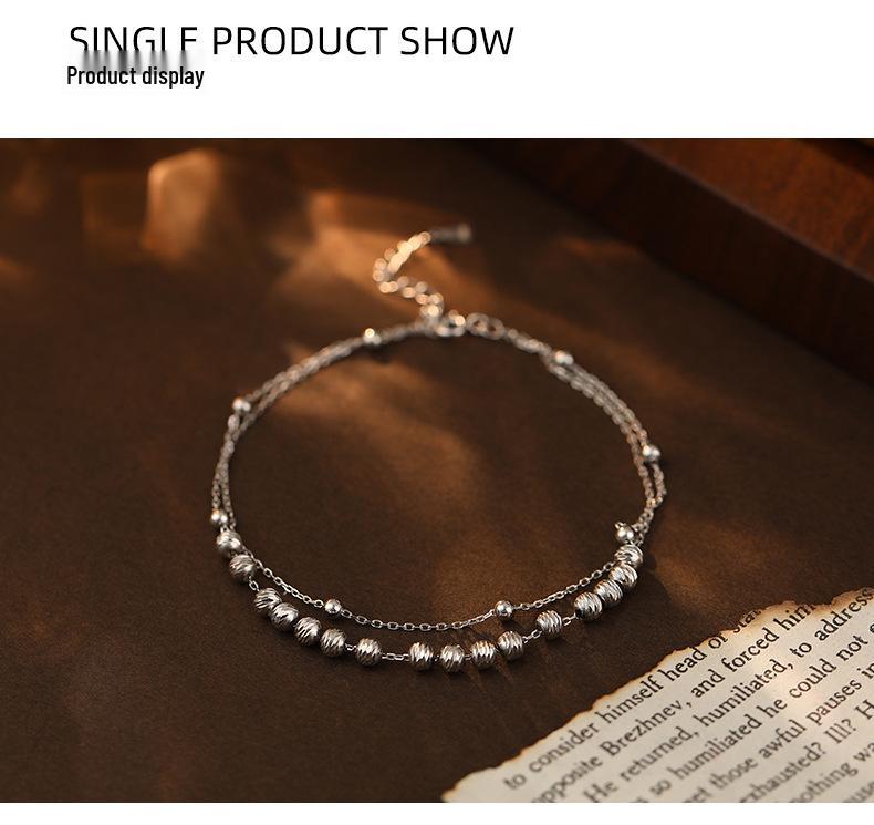 Banyan Tree 2024 Double Layer Silver Bead Anklet - Women's Classic & Sexy Summer Foot Accessory