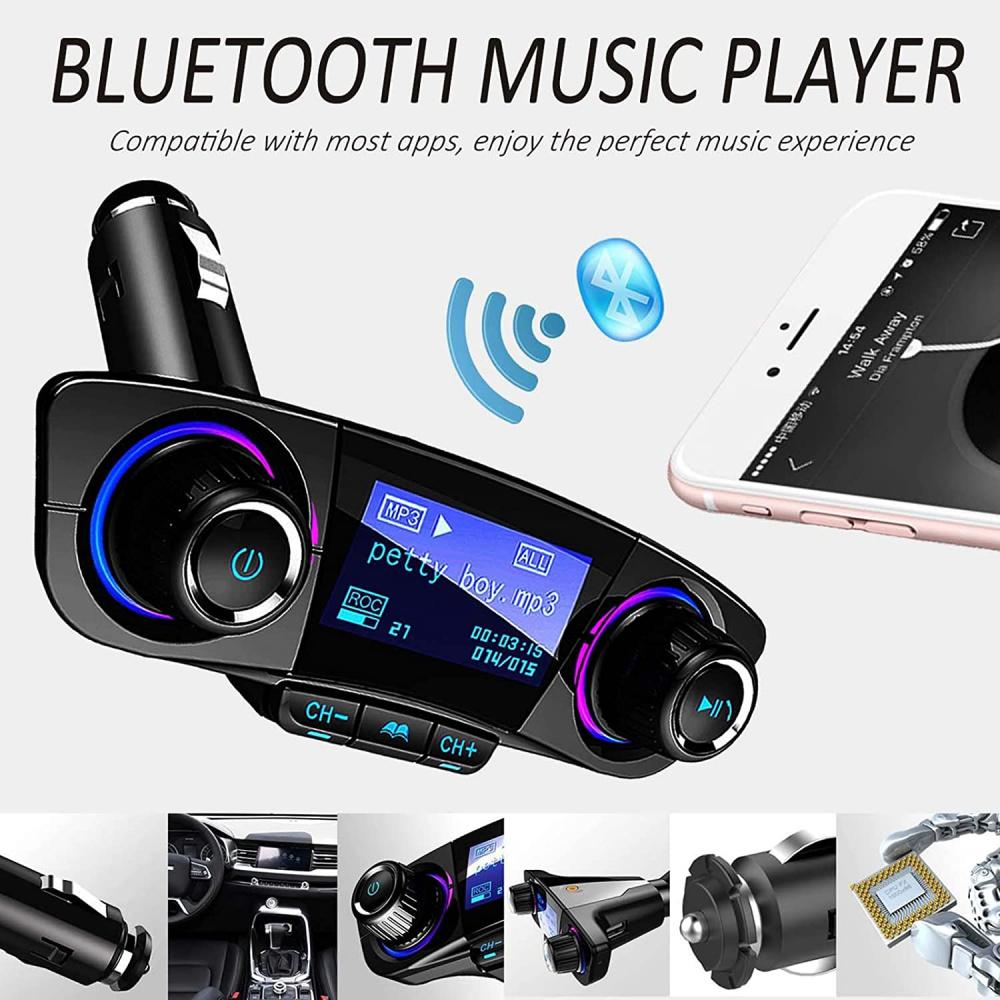 12V Bluetooth Freisprech-Autokit FM-Sender Radio MP3-Player USB-Ladegerät Aux