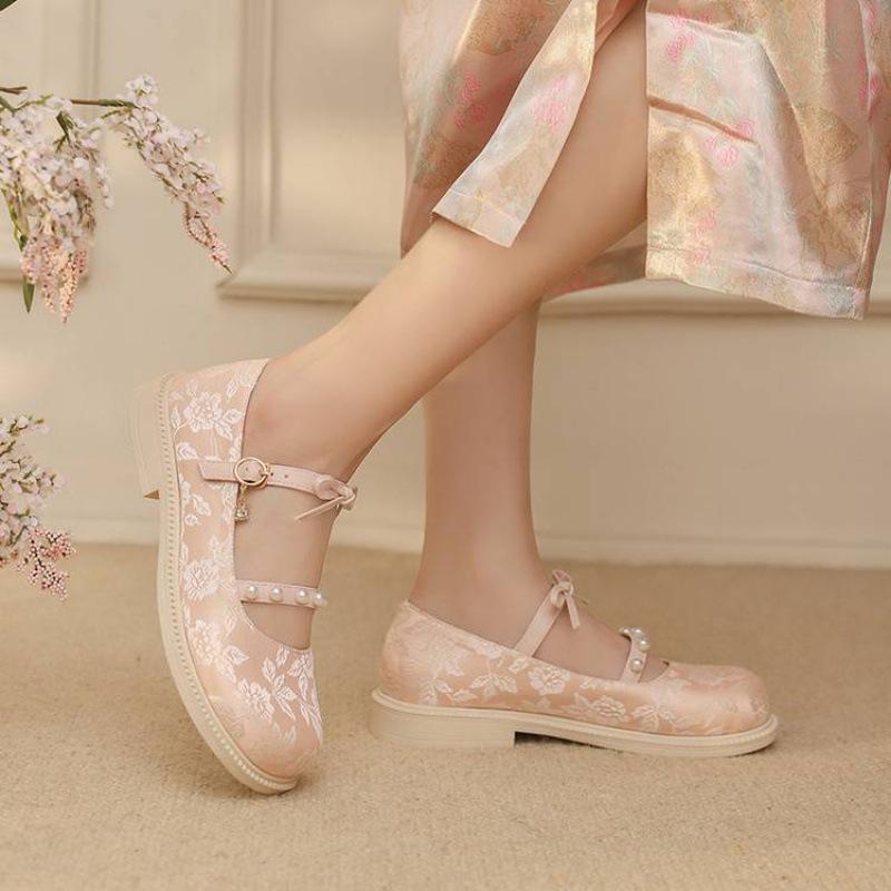 Girls Cheongsam Shoes National Style Retro Princess Shoes Rubber Soft Sole Catwalk Hanfu Shoes Middle Aged Children's Performance Children's Si