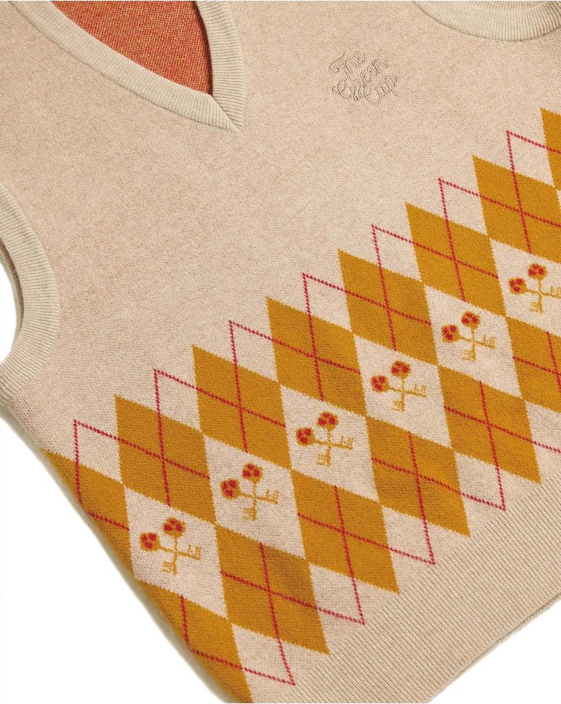 The Greencup X Le Sonnet Logo & Argyle Knit Vest Beige
