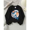 Shark Attack Ocean Wave Design Girls' Crew Neck Fashion Sweatshirt, Autumn and Winter Western Style Top, Children's Long Sleeved T-shirt