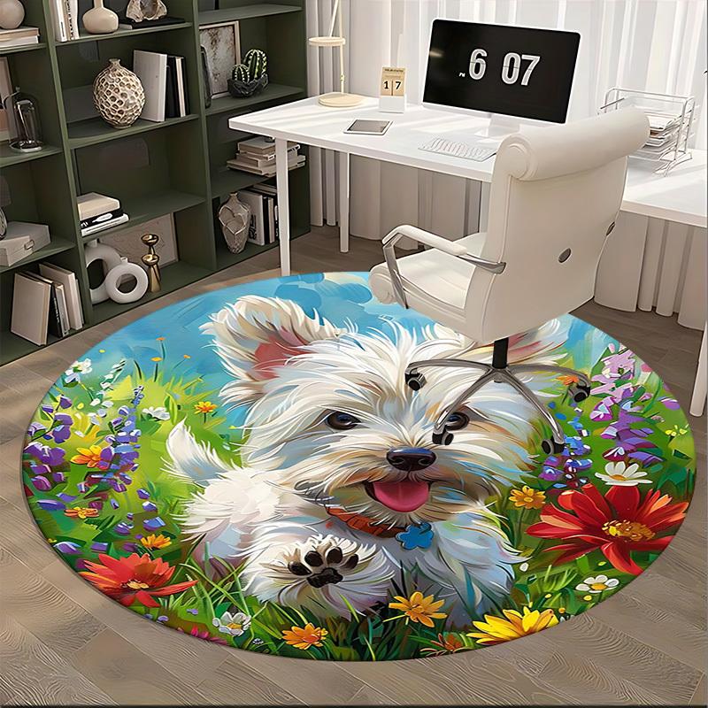 1pc Anime Design Round Carpet Office Chair Mat, Non Slip Rug for Home Decor, All Seasons