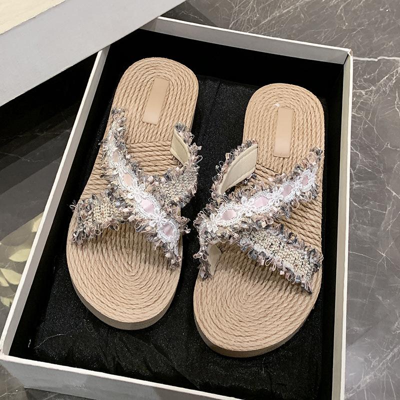 

Новые пляжные сандалии на платформе, шлепанцы, женские, с маленьким ароматом, в этническом стиле, модные летние шлепанцы на каблуке 40 розовый