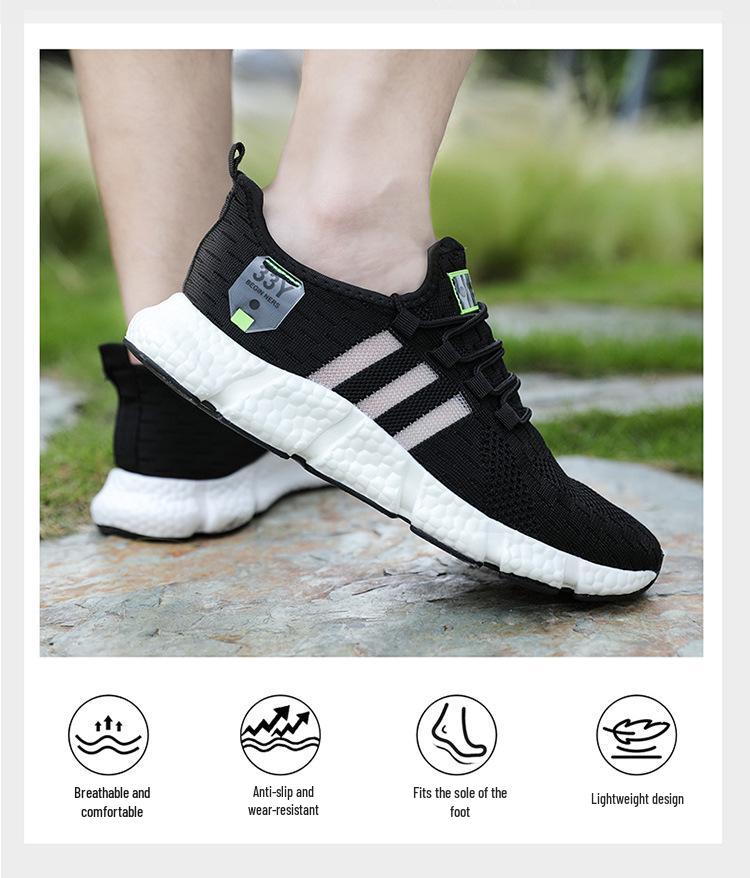 Seventeen-Color Versatile Plus Size Men's Flyknit Sneakers with Breathable Mesh and Popcorn Sole