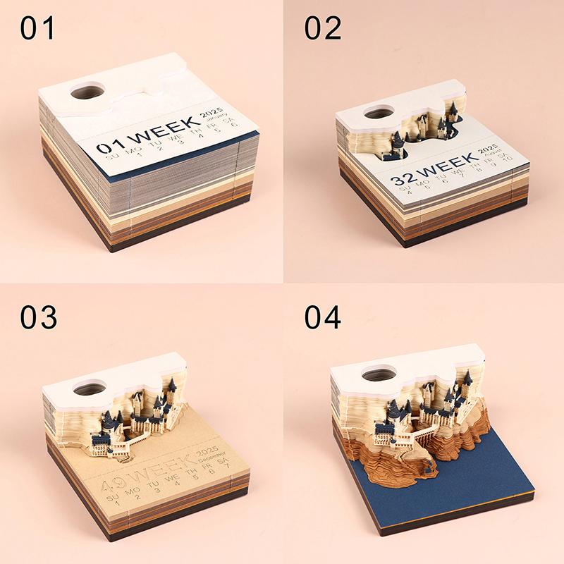 Time Piece Calendar 2026 Desk Calendar With Led Light 3D Tear-Away Calendar Paper Carving Art Memo Pad Notepad Gift Christmas