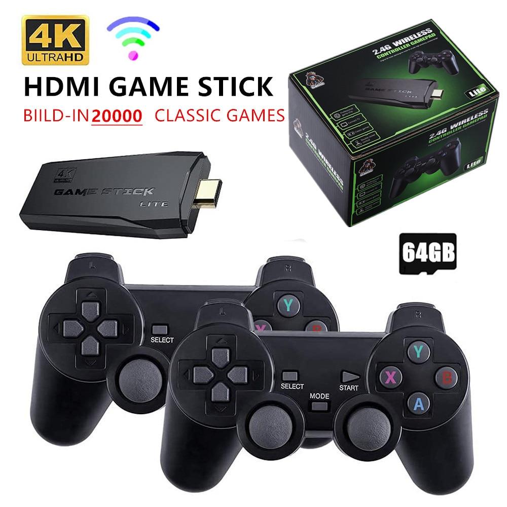 Console per videogiochi 2.4G Doppio controller wireless Game Stick 4K 20000 giochi 64GB 32GB Giochi retrò per TV Boy Gift
