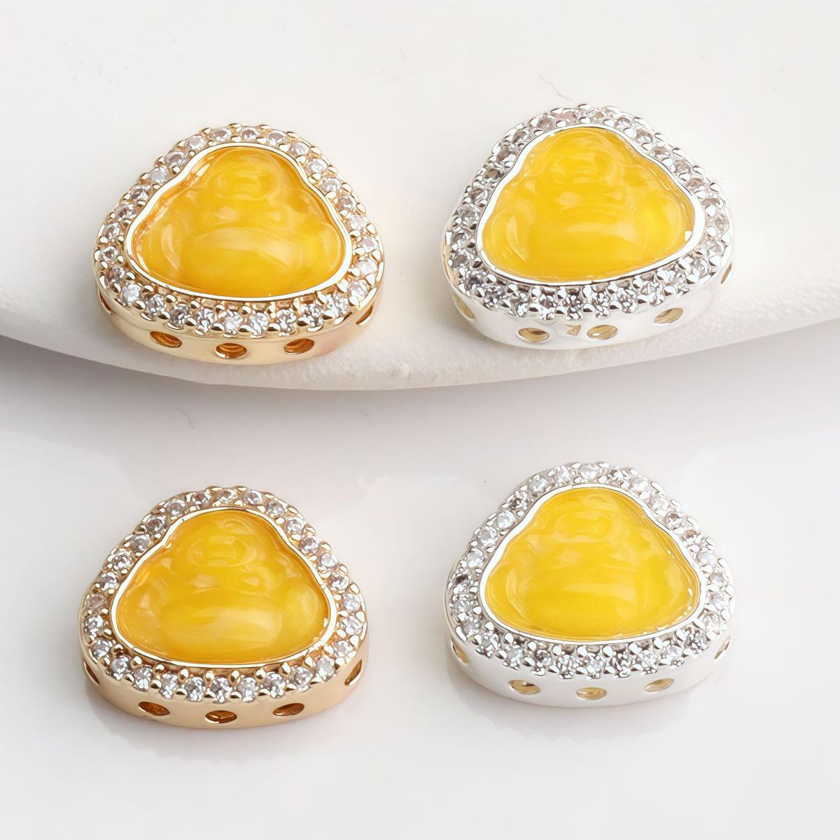 

14K Gold Plated Colorfast Zircon Big Belly Buddha Spacer Bead for DIY Handwoven Crystal Jewelry