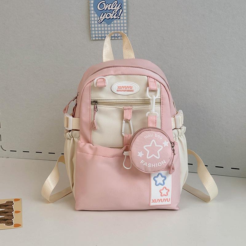 Schoolbag Cream Wind Campus Middle and High School Schoolbag Versatile Large Capacity Color Matching Leisure Ridge Backpack Travel Going Backpack