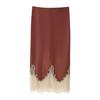 2025 Autumn European Women's Color Block Lace Silk Satin Skirt