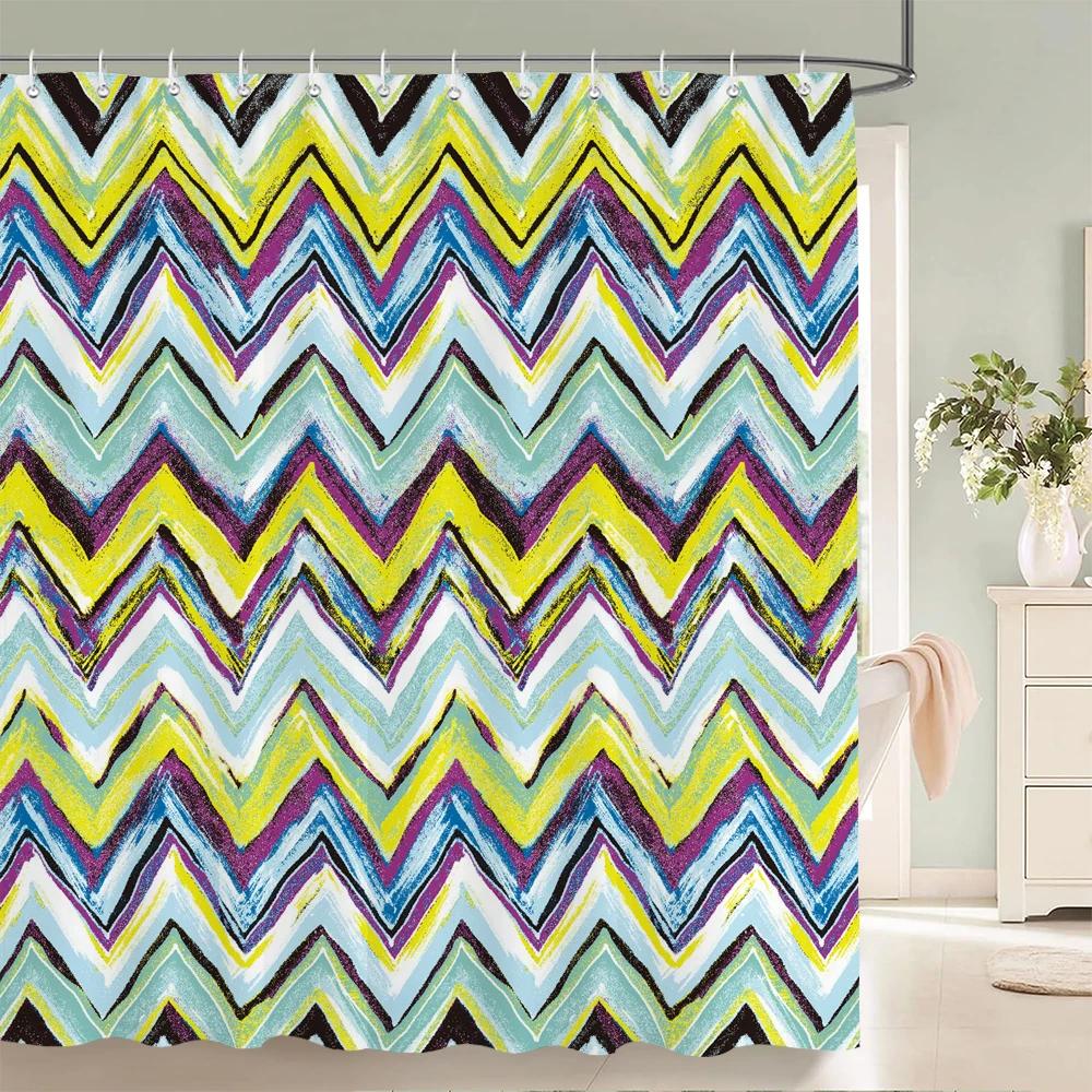 Modern Stripe Shower Curtains Waterproof Fabric Bath Curtains For Bathroom Bathtub Large Wide Bathing Cover With Hooks