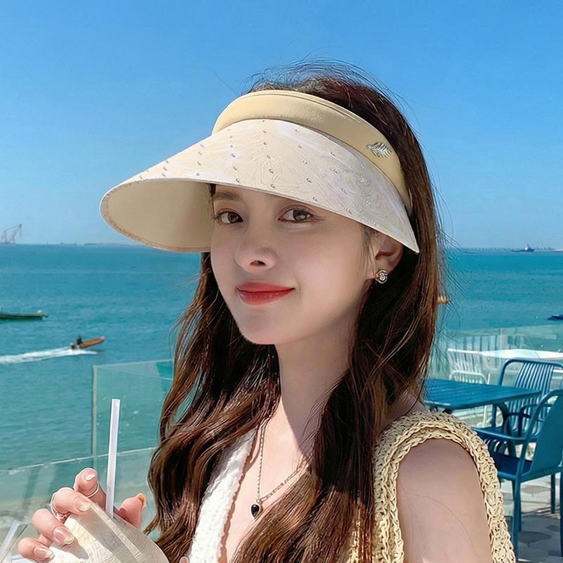 Summer Outdoor Sun Hat, Women's Shiny Diamond Large Brim, Empty Top Hat, Versatile, Small Face, Sun Protection Hat