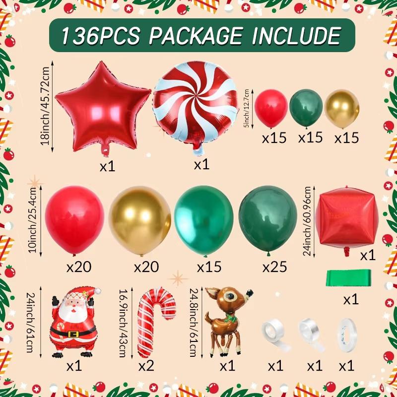 136pcs Christmas Balloon Arch Kit,suitable for Christmas Celebrations, New Year Celebrations, Show Decorations, Birthday Parties