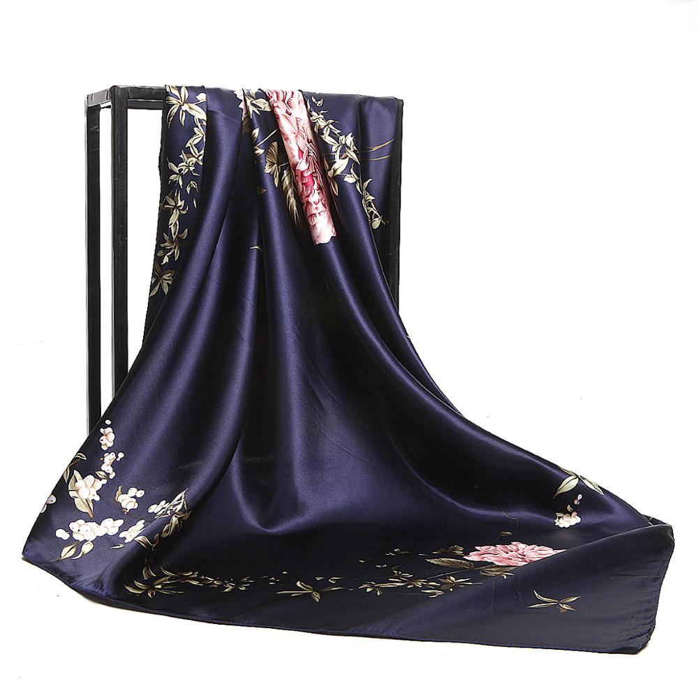 Fashion Kerchief Silk Satin Hijab Scarf For Women Leaves Print Shawl Bag Scarf 90*90cm Square Shawls and Wraps Neck Scarves