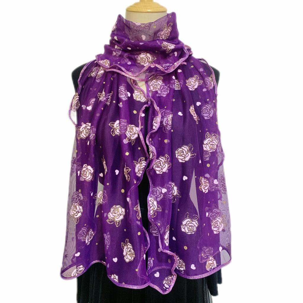 1PCS New Elegant Flower Embroidered Scarf - Breathable Windproof Shawl, Multi Functional Protection for Travel and Outdoor Use