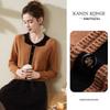 TUHUANG Women's Pure Wool Lapel Knit Sweater with Color Block Buttons