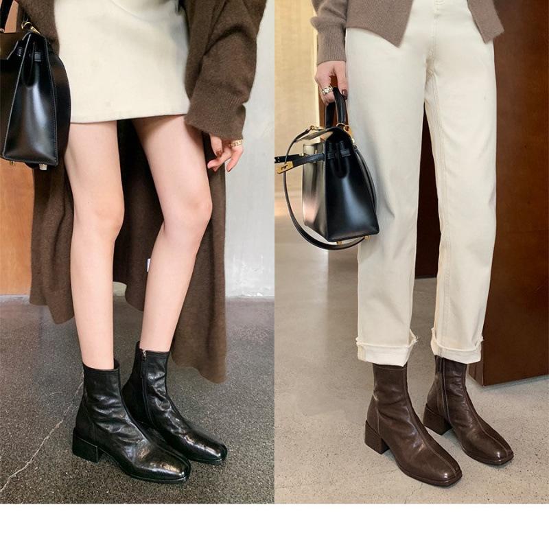 

Autumn and winter new Martin boots square head leather thin short boots thick heel thick sole small ankle boots children 40