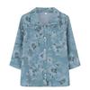 Printed Short-Sleeve Shirt for Middle-Aged Women, Loose Lapel Cardigan for Seniors