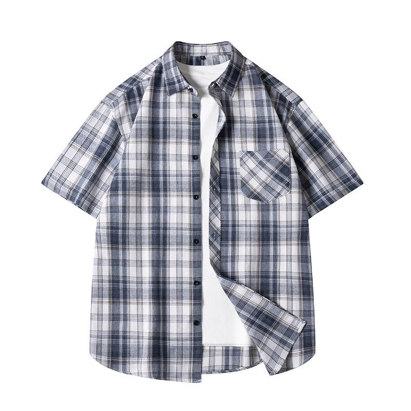 

Trendy Men s Hong Kong Style Plaid Shirt - Casual Summer Short Sleeve L
