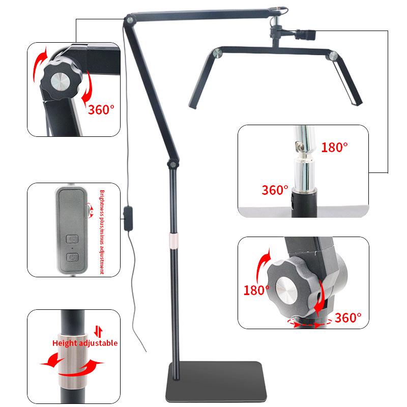26" Remote-Controlled Folding Cantilever Lamp, 3-Head, 30W, for Nail Art, Tattooing, and Eyelash Extensions.