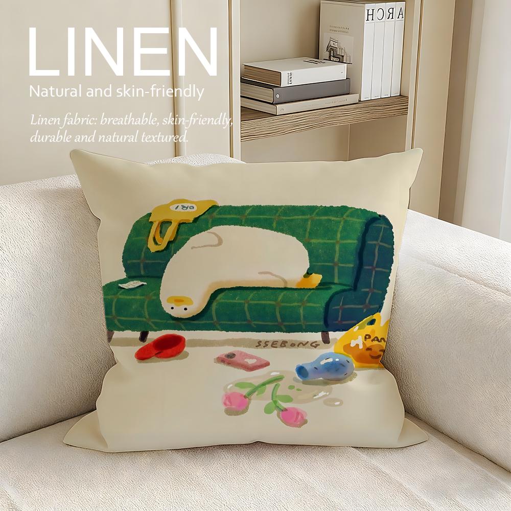 Cute SSEBONG Cushion Cover Linen Decorative Pillowcase Set Pcs x x x Breathable Washable Sofa Cushion Cover