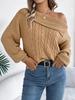 Autumn Winter Sexy Roll Neck Off-Shoulder Cable Knit Long Sleeve Pullover Sweater Women's Clothing