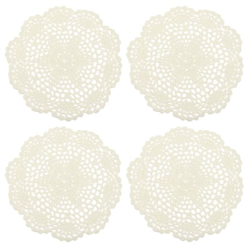 

uxcell Crochet Doilies, Handmade Crocheted Cotton Coasters, Round Lace Placemats with Floral Prints for Wedding Party Decorations, Beige, 200mm, Pack
