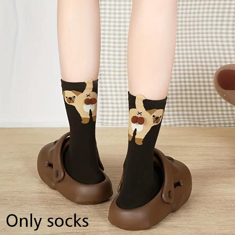 

1 пара Принт Удобные Многоэлементные Приятные к коже Мультяшные Теплые Носки с животными и яйцами Легкое ощущение Красочные Милые Повседневные Дышащие A чёрный