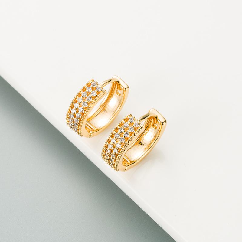 Women Creative Geometric Hoop Earrings Round Gold Color Ear Ring Zircon Crystal Buckle Type
