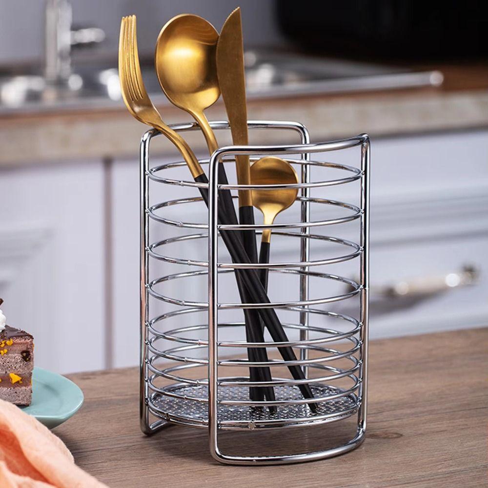 Round Kitchen Utensil Holders Draining Hole Base Tabletop Cutlery Drainer Desktop Organization