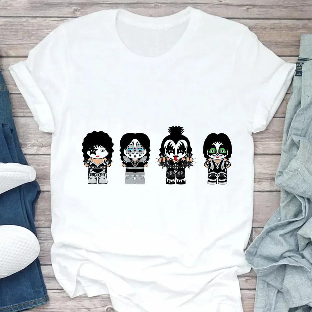 Sturmtruppler Fans Kuss Rockband Streetwear Weiß Mode Damen T-Shirts Harajuku Kleidung Kurzarm Sommer Damen Tops O-Ausschnitt