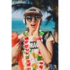 4 Pieces Hawaiian Leis Set Green Red Luau Leis Hawaiian Flowers Leaves Wreath Garland Tropical Floral Accessories for Hawaiian Luau Party Wedding