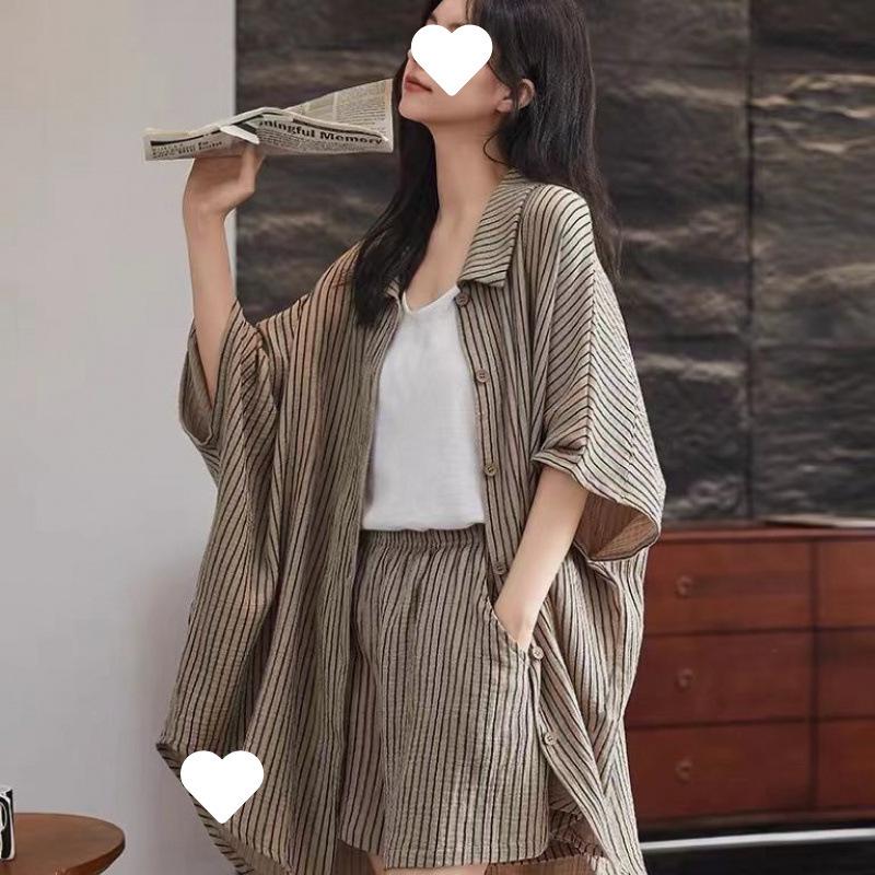 Damen Cloud Baumwolle Kurzarm Pyjama Set - Leichte, locker sitzende Shorts für den Faulenzer-Stil, auch für draußen geeignet