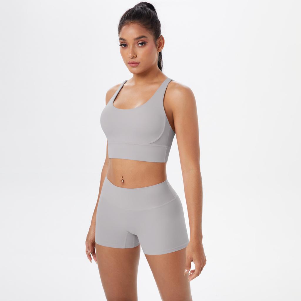 New Naked Matte Yoga Dress Cross Back Sports Bra Set Quick Drying Tight Hip Lifting Fitness Suit Two Piece Set For Women