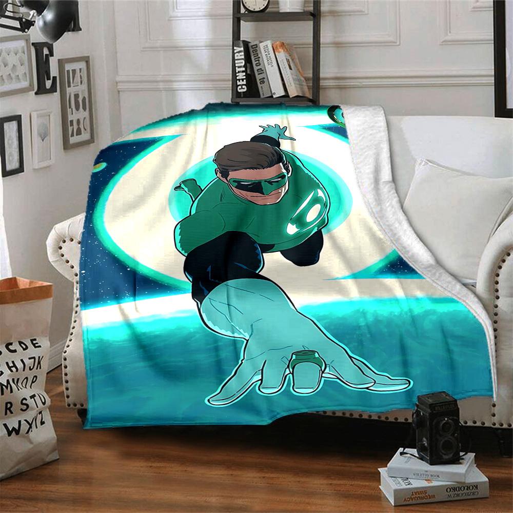 1pc Green Lantern Ring Blanket Lightweight Flannel Throw For Sofa, Bed, Travel, Camping, Livingroom, Office, Couch, Chair, And Bed