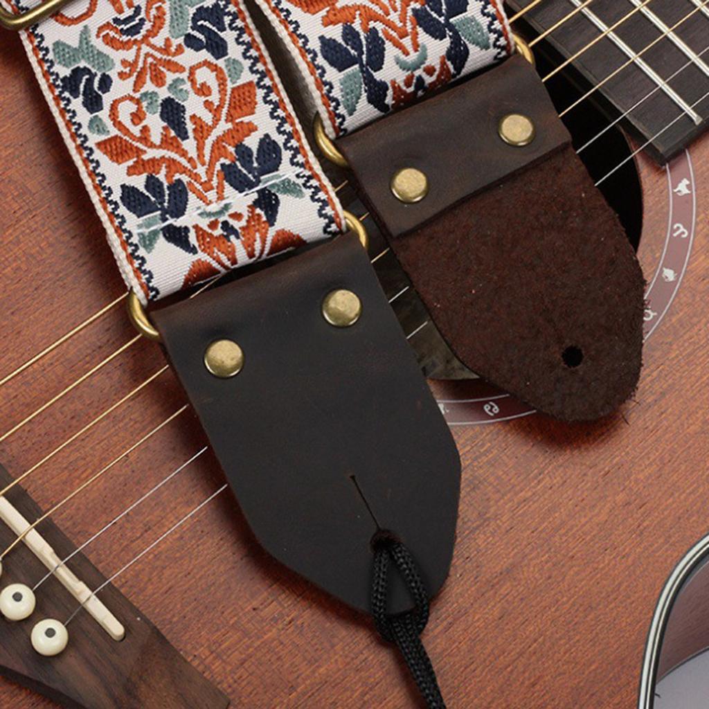 Adjustable Guitar Strap Embroidered Nylon Shoulder Strap Leathers End Guitar Straps for Bass, Electric & Acoustic Guitar