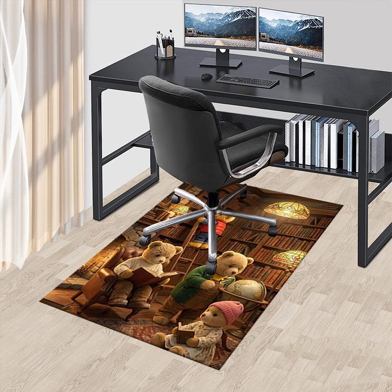 

1pc Teddy Bear Library Chair Mat: Anime Cartoon Design Office Rug - Non-Slip Carpet for Home Decor, Seasonal Gift, Suitable for Office, Living Room, B 60cm by 90cm
