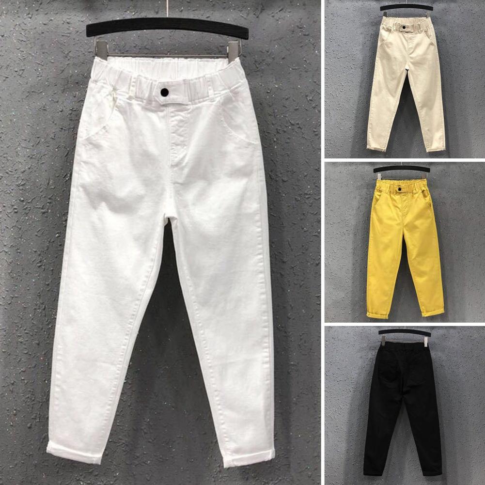 

Women Pocketed Pants Women Casual Solid Color Trousers Stylish Women s Casual Pants with Elastic Waist Wide Leg Design XXXL білий