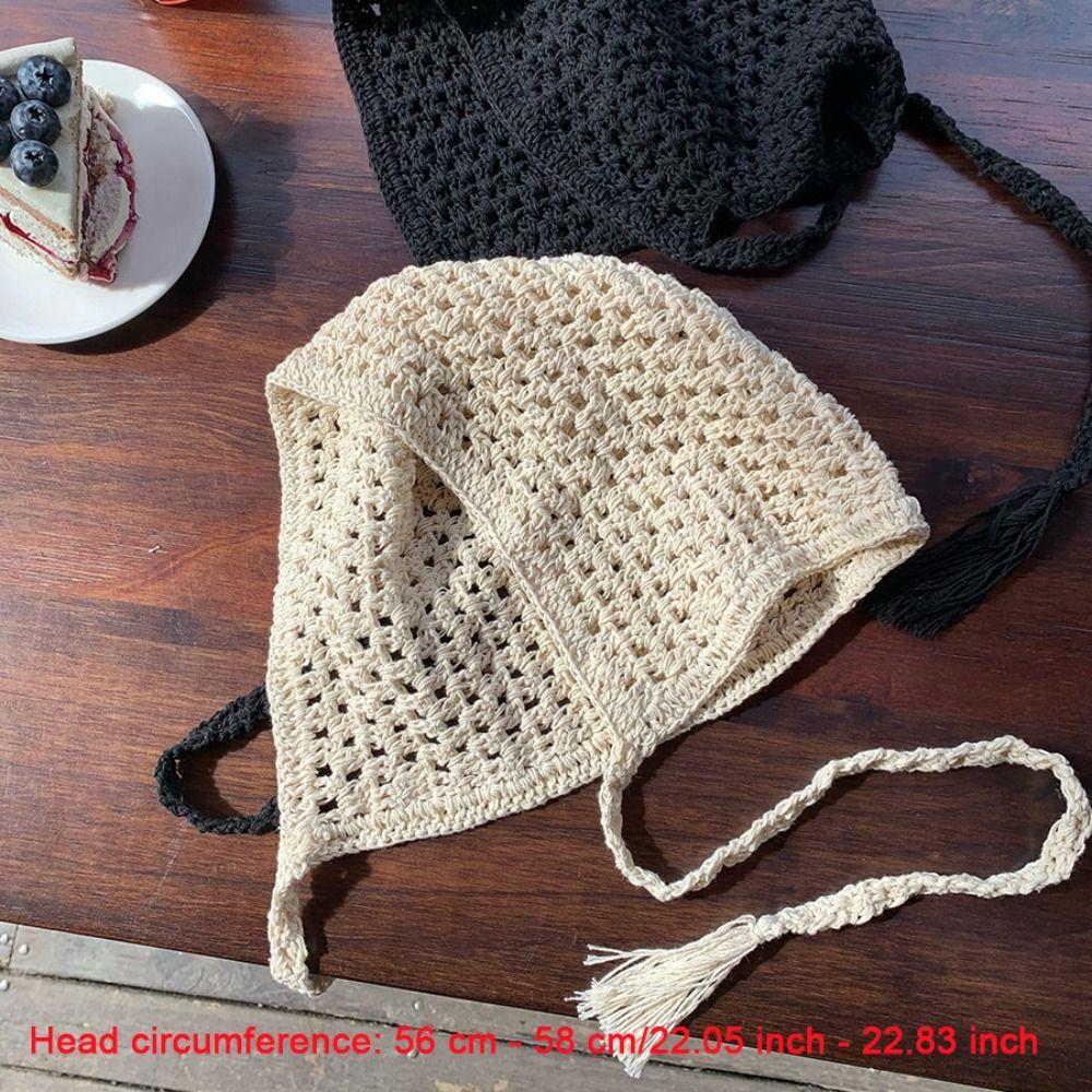 Lace-up Triangular Towel Hollow Beanie Hat Fashion Crochet Hat