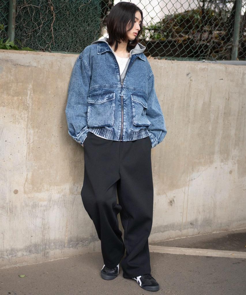 WEGO Unisex Flight Korean Loose Size Denim Men's Jacket, Outerwear, Streetwear, Style, Fit, Oversized, Winter/Spring Wear, L, Medium-Dark