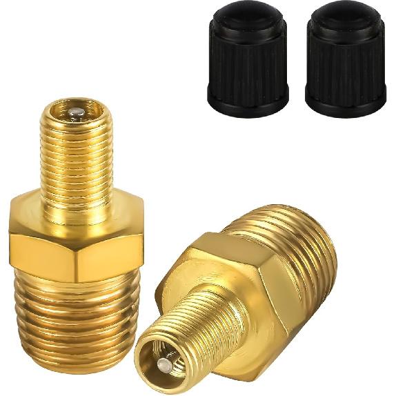 

2pcs Brass Air Inflator Adapter, 1/4 NPT (M) to Standard Valve for Schrader (M) Tire Inflator Connector for Auto Tyre Valve Adapter for Presta Air 2