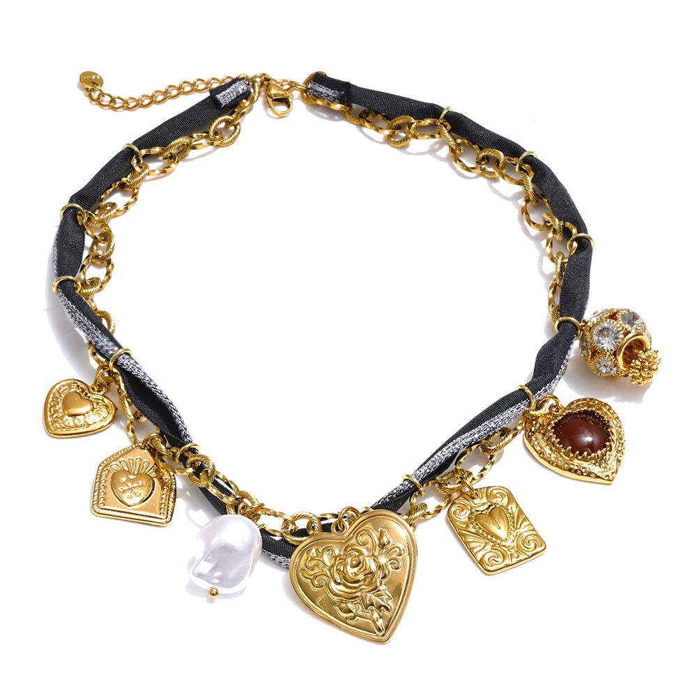 

Yhpup Arrivals Rope Braided Chain Zirconia Pearl Heart Flower Drop Necklace Popular Stainless Steel Charm Collar Jewelry