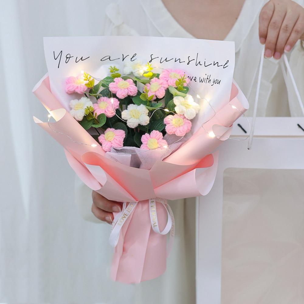 Soft Yarn Artificial Flower Arrangement Korean Style Crochet Daisy Flowers  Home Decoration