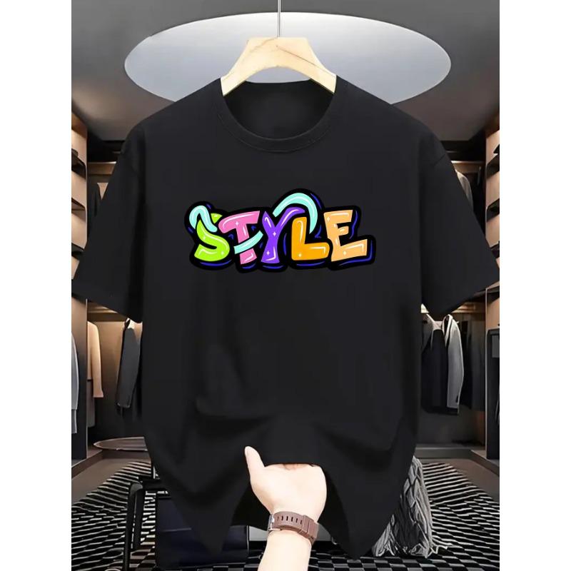 European Size Summer Men'S Fashion Short-Sleeve T-Shirt with Letter Pattern Print