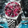 Montres de luxe pour hommes, mode cadran rouge en acier inoxydable, étanche, calendrier lumineux, montre-bracelet à quartz pour hommes